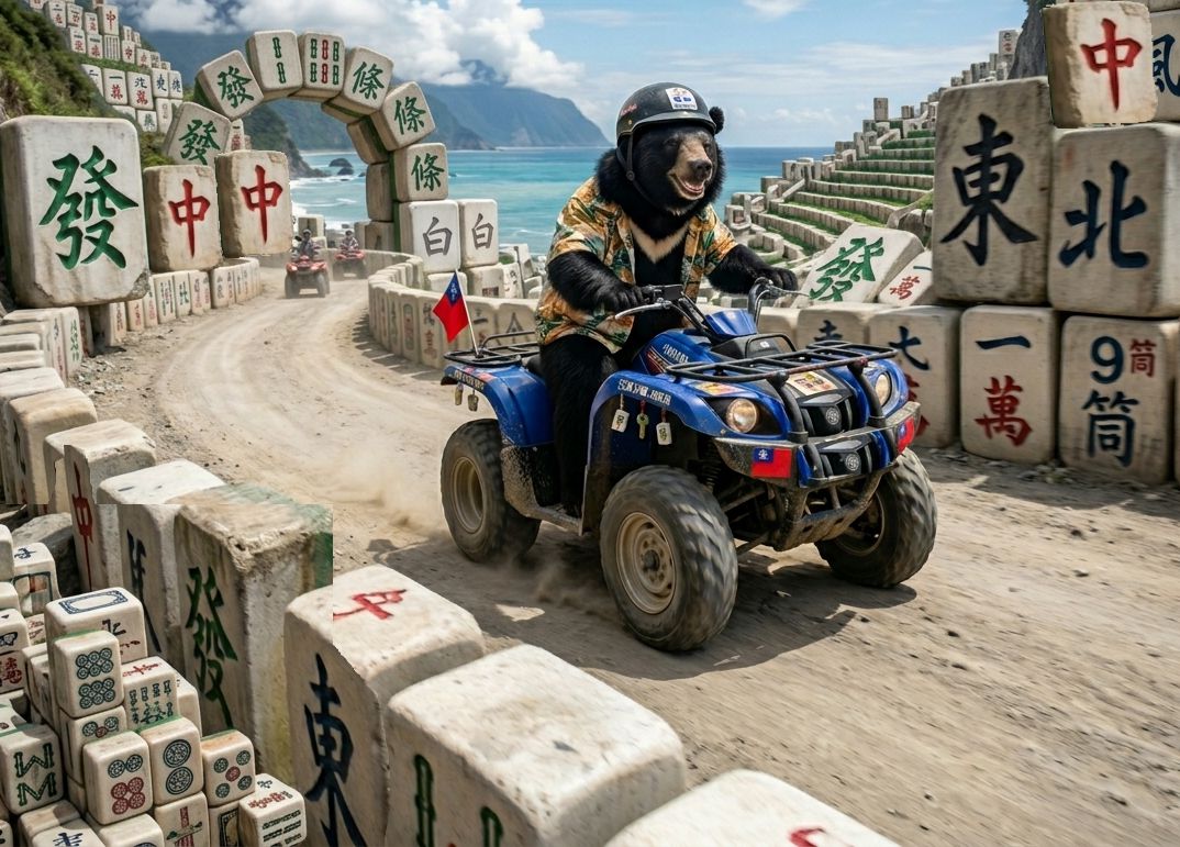台灣黑熊,台灣熊愛打麻將,台灣黑熊打麻將,#萬里無雲只求一萬,花蓮熊界雀聖,黑熊騎沙灘車甩尾,花蓮海岸線揪團麻將,花蓮大三元麻將景觀道路,重磅沙灘車手台灣黑熊,花蓮太魯閣黑熊出沒,清水斷崖黑熊大連莊